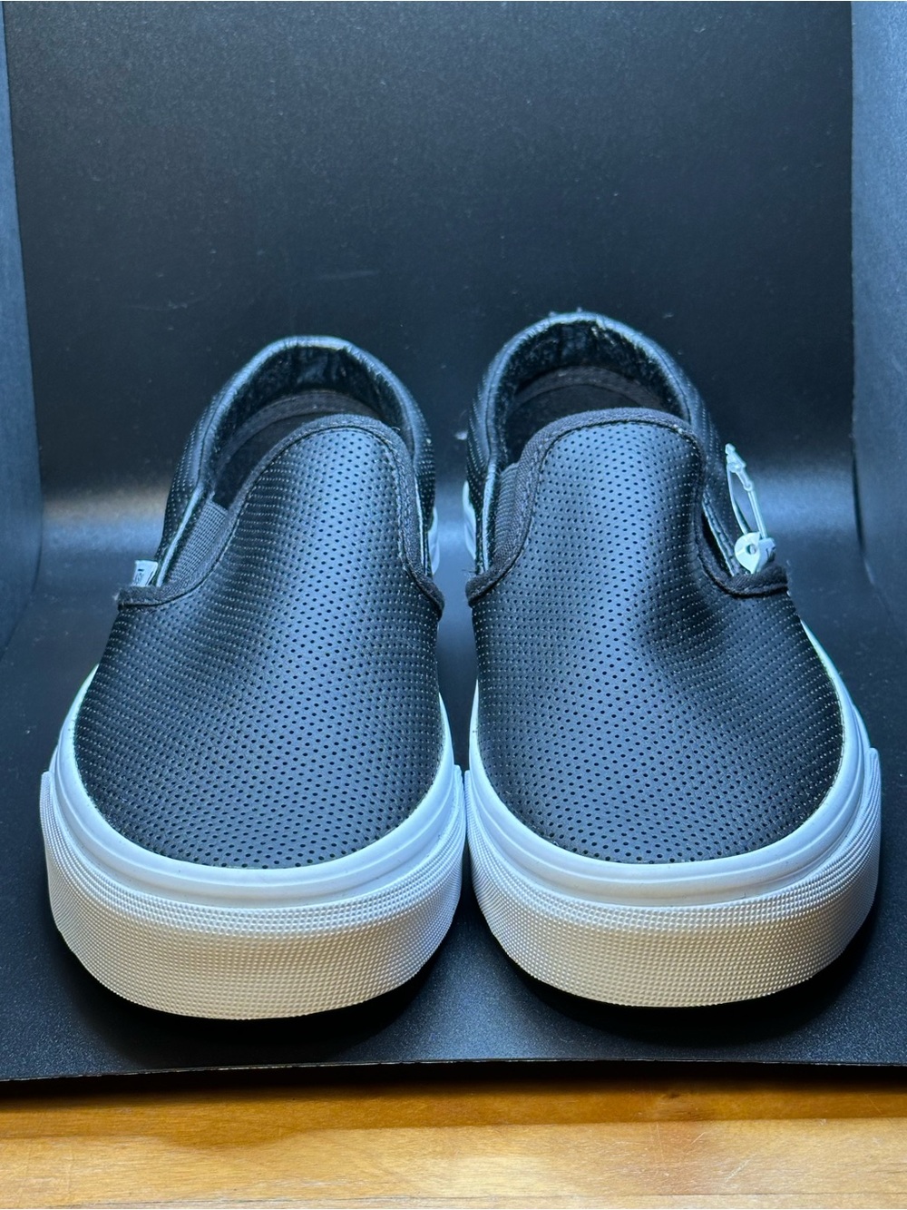 Vans Black Slip-On Perforated Sneakers with White Sole